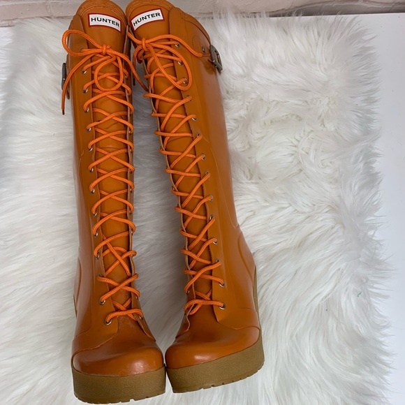 Hunter Shoes - Hunter Orange Lace Up Boots Lapin Sz 6 RARE